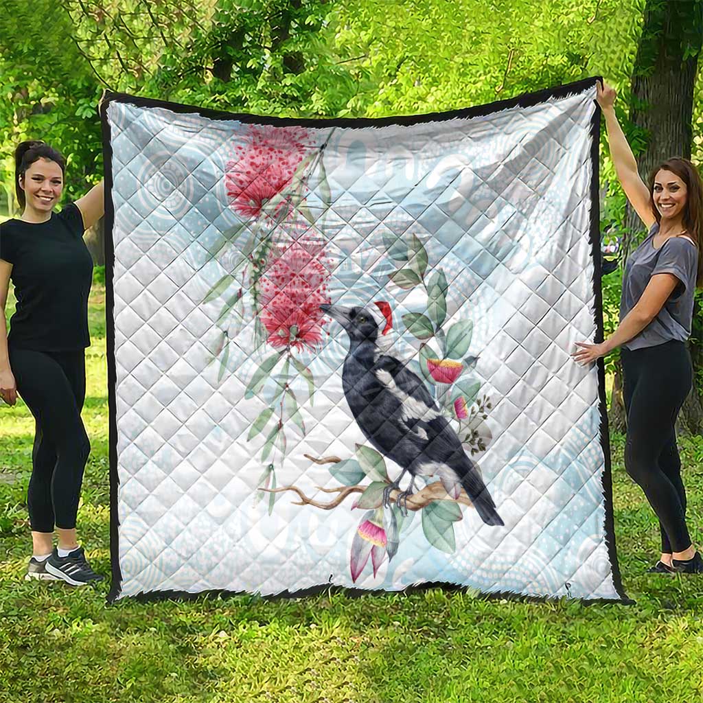 Australia Magpie Christmas Quilt Eucalyptus Aboriginal Watercolor Stylized - Aussie Hoodie