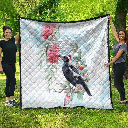 Australia Magpie Christmas Quilt Eucalyptus Aboriginal Watercolor Stylized - Aussie Hoodie
