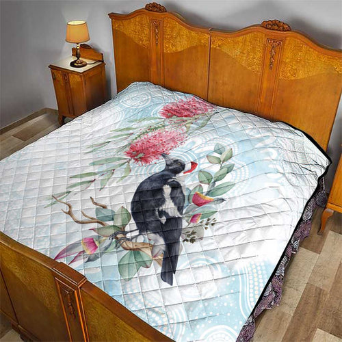 Australia Magpie Christmas Quilt Eucalyptus Aboriginal Watercolor Stylized - Aussie Hoodie