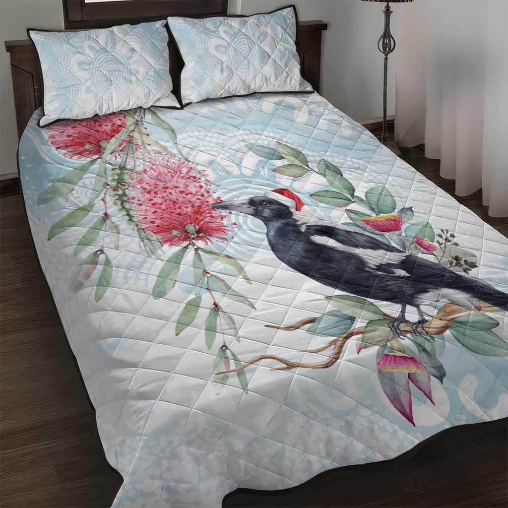 Australia Magpie Christmas Quilt Bed Set Eucalyptus Aboriginal Watercolor Stylized - Aussie Hoodie