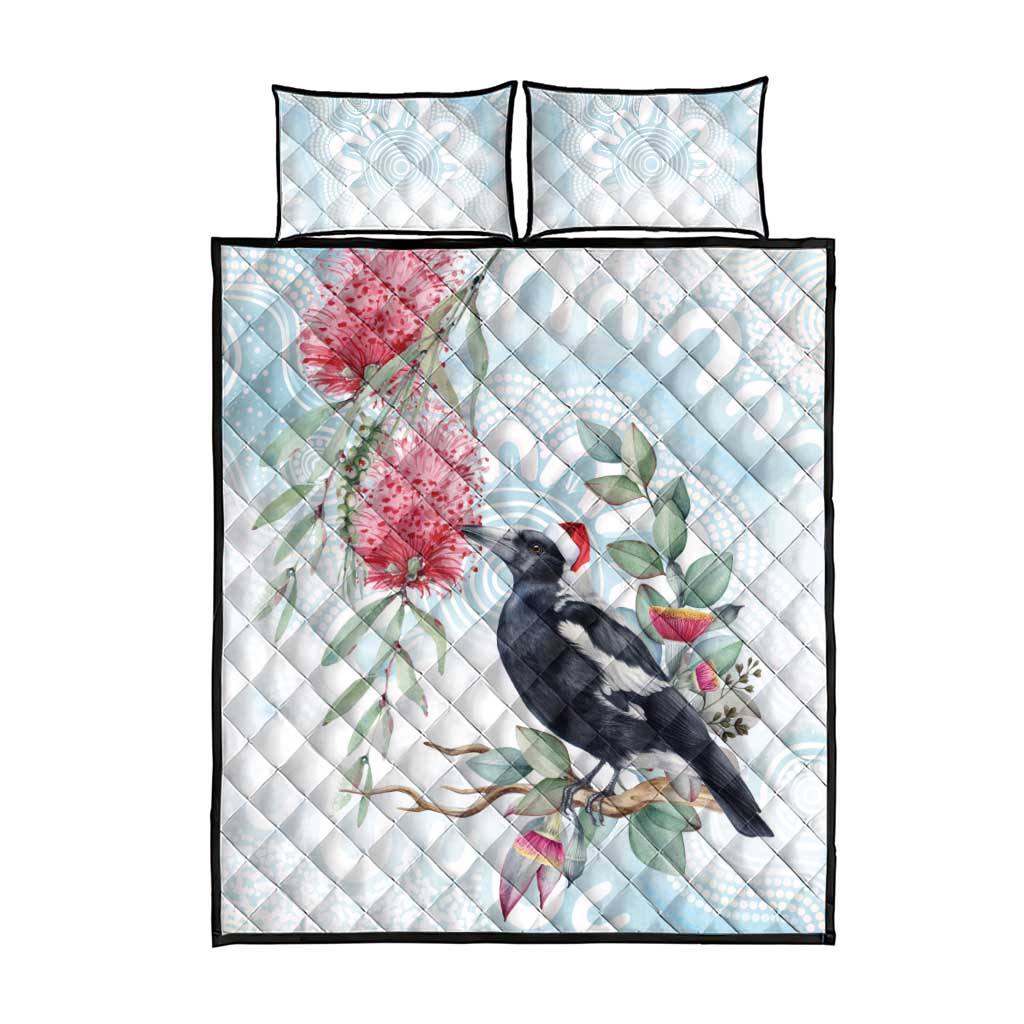 Australia Magpie Christmas Quilt Bed Set Eucalyptus Aboriginal Watercolor Stylized - Aussie Hoodie