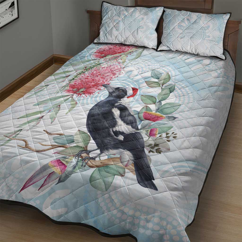 Australia Magpie Christmas Quilt Bed Set Eucalyptus Aboriginal Watercolor Stylized - Aussie Hoodie