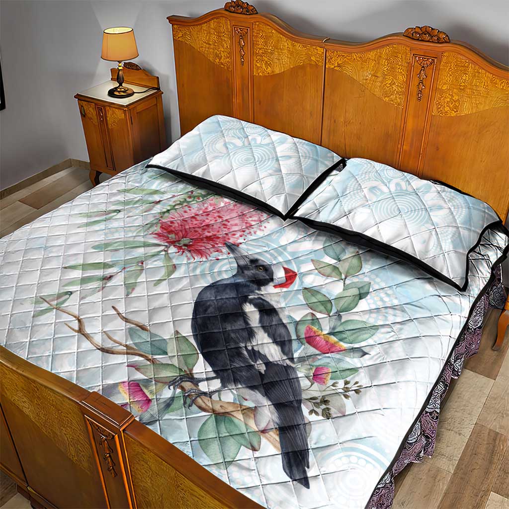 Australia Magpie Christmas Quilt Bed Set Eucalyptus Aboriginal Watercolor Stylized - Aussie Hoodie
