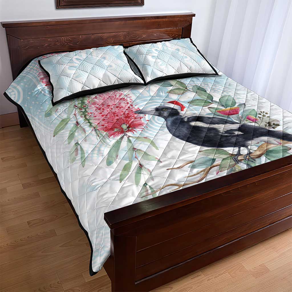 Australia Magpie Christmas Quilt Bed Set Eucalyptus Aboriginal Watercolor Stylized - Aussie Hoodie