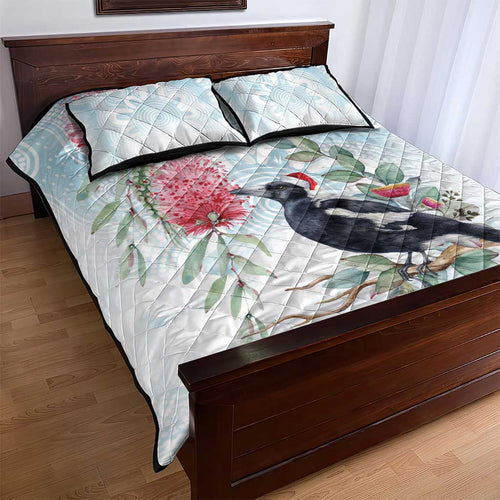 Australia Magpie Christmas Quilt Bed Set Eucalyptus Aboriginal Watercolor Stylized - Aussie Hoodie