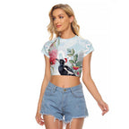 Australia Magpie Christmas Raglan Cropped T Shirt Eucalyptus Aboriginal Watercolor Stylized - Aussie Hoodie