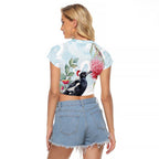 Australia Magpie Christmas Raglan Cropped T Shirt Eucalyptus Aboriginal Watercolor Stylized - Aussie Hoodie
