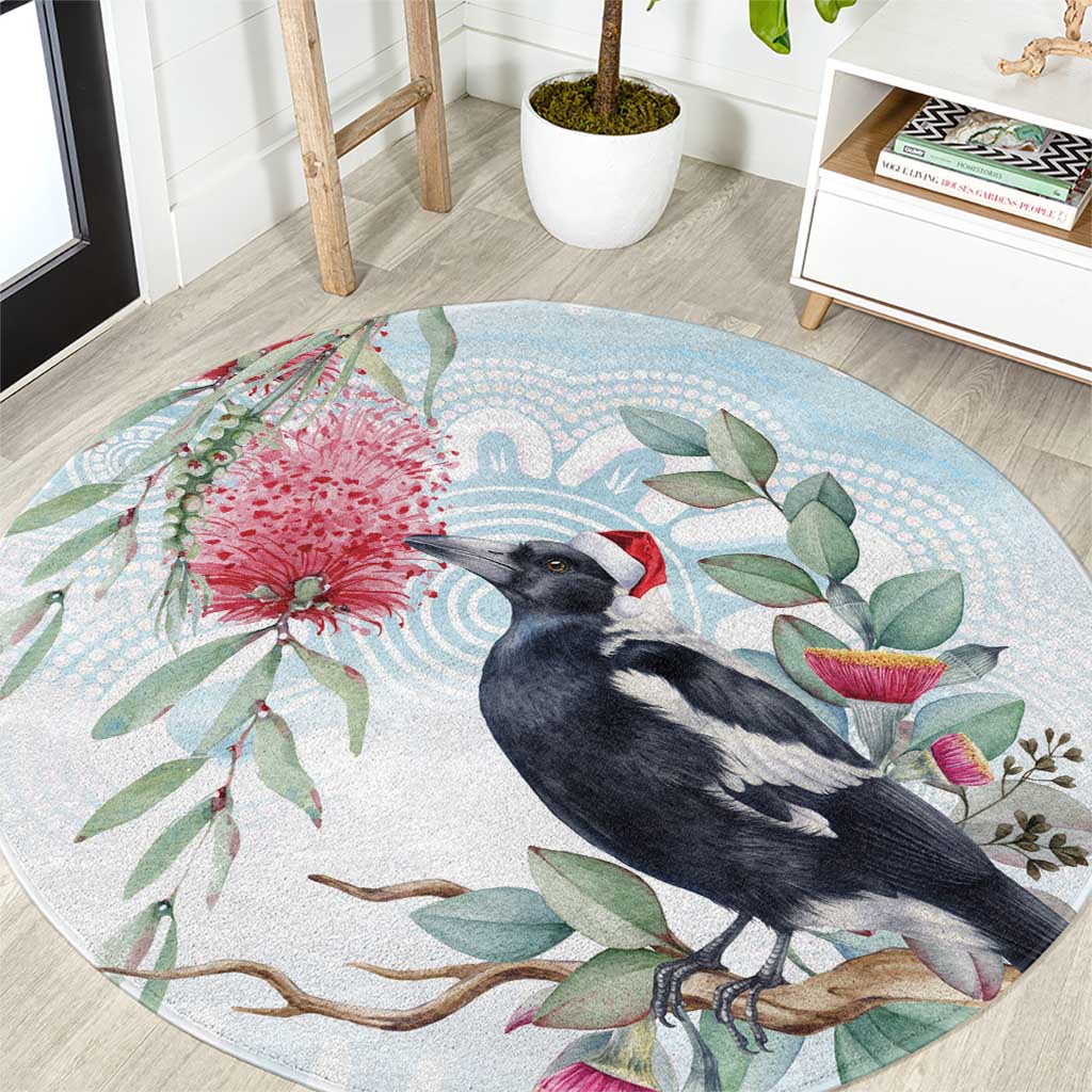 Australia Magpie Christmas Round Carpet Eucalyptus Aboriginal Watercolor Stylized - Aussie Hoodie