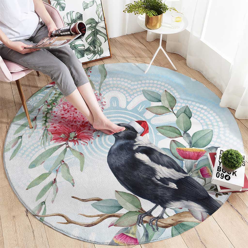 Australia Magpie Christmas Round Carpet Eucalyptus Aboriginal Watercolor Stylized - Aussie Hoodie