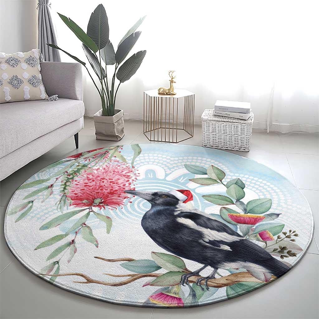 Australia Magpie Christmas Round Carpet Eucalyptus Aboriginal Watercolor Stylized - Aussie Hoodie