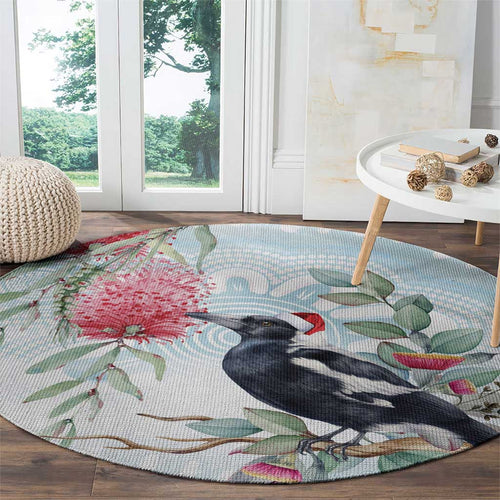 Australia Magpie Christmas Round Carpet Eucalyptus Aboriginal Watercolor Stylized - Aussie Hoodie