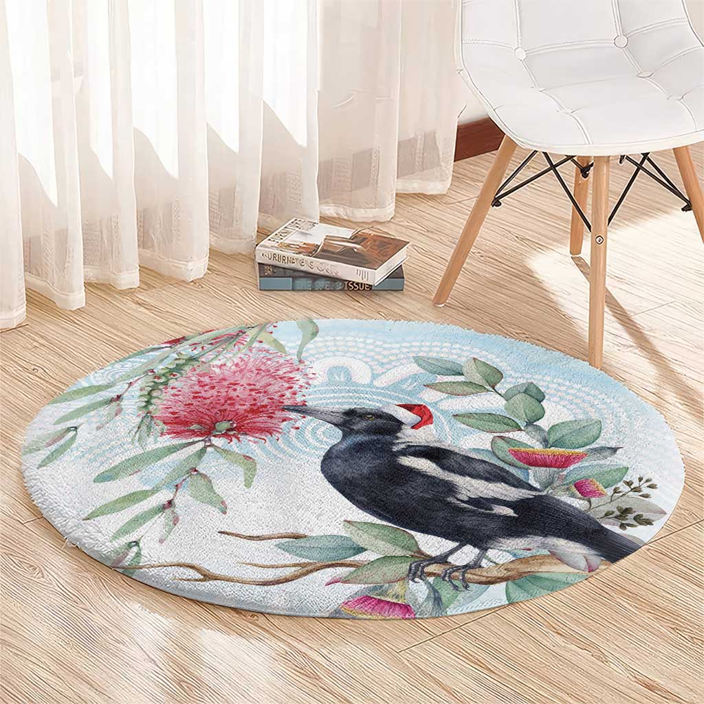 Australia Magpie Christmas Round Carpet Eucalyptus Aboriginal Watercolor Stylized - Aussie Hoodie