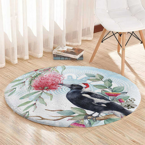 Australia Magpie Christmas Round Carpet Eucalyptus Aboriginal Watercolor Stylized - Aussie Hoodie
