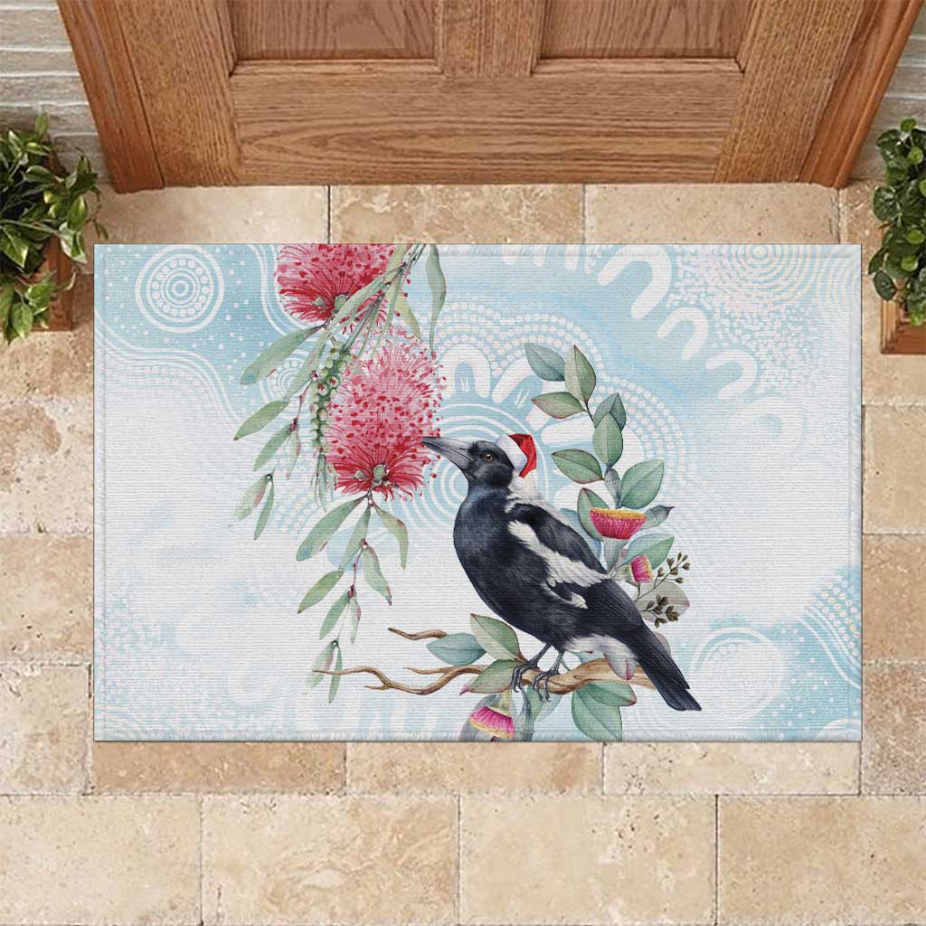 Australia Magpie Christmas Rubber Doormat Eucalyptus Aboriginal Watercolor Stylized - Aussie Hoodie