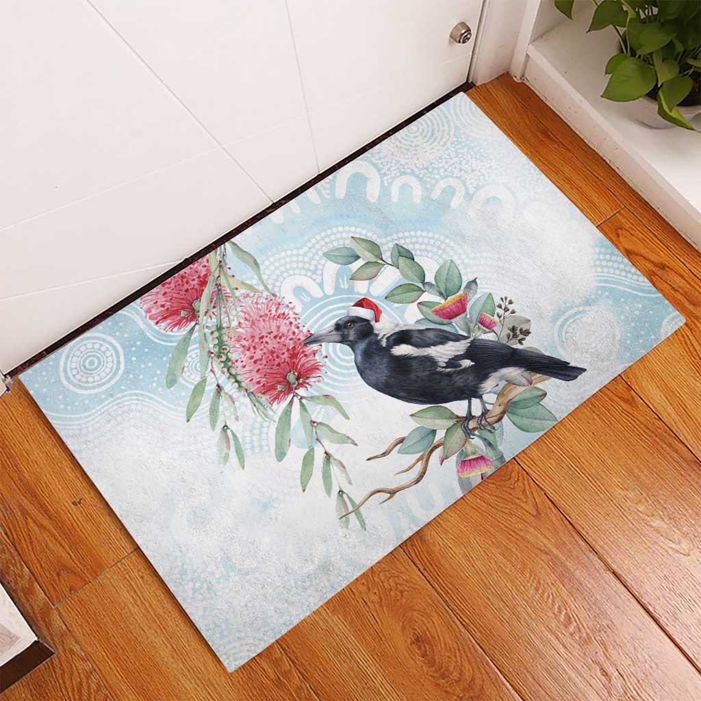 Australia Magpie Christmas Rubber Doormat Eucalyptus Aboriginal Watercolor Stylized - Aussie Hoodie