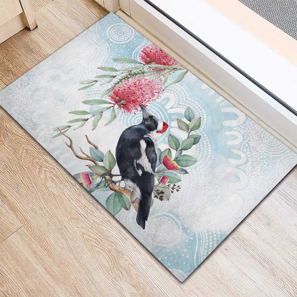 Australia Magpie Christmas Rubber Doormat Eucalyptus Aboriginal Watercolor Stylized - Aussie Hoodie