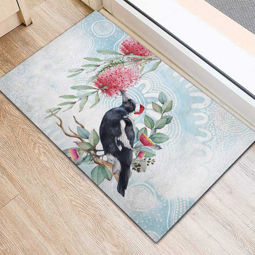 Australia Magpie Christmas Rubber Doormat Eucalyptus Aboriginal Watercolor Stylized - Aussie Hoodie