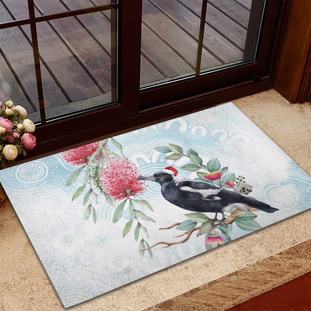 Australia Magpie Christmas Rubber Doormat Eucalyptus Aboriginal Watercolor Stylized - Aussie Hoodie