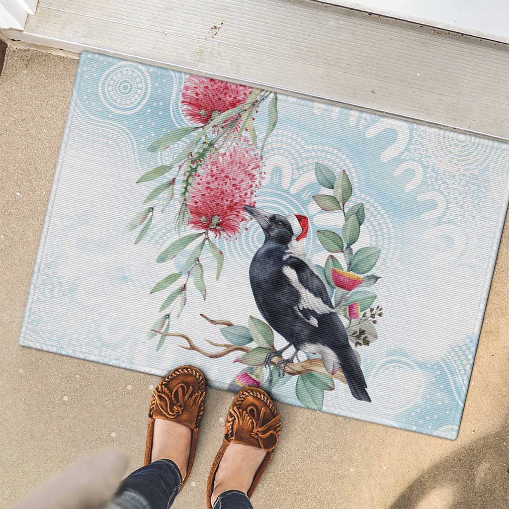 Australia Magpie Christmas Rubber Doormat Eucalyptus Aboriginal Watercolor Stylized - Aussie Hoodie