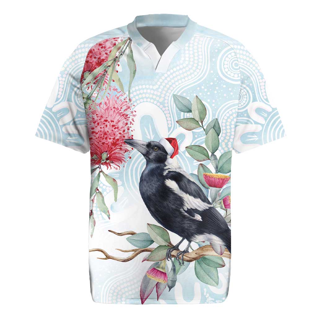 Australia Magpie Christmas Rugby Jersey Eucalyptus Aboriginal Watercolor Stylized - Aussie Hoodie