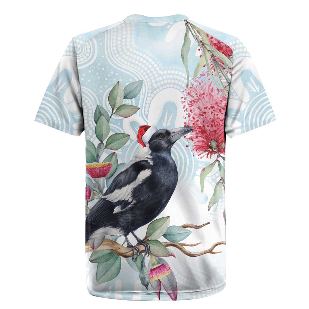 Australia Magpie Christmas Rugby Jersey Eucalyptus Aboriginal Watercolor Stylized - Aussie Hoodie