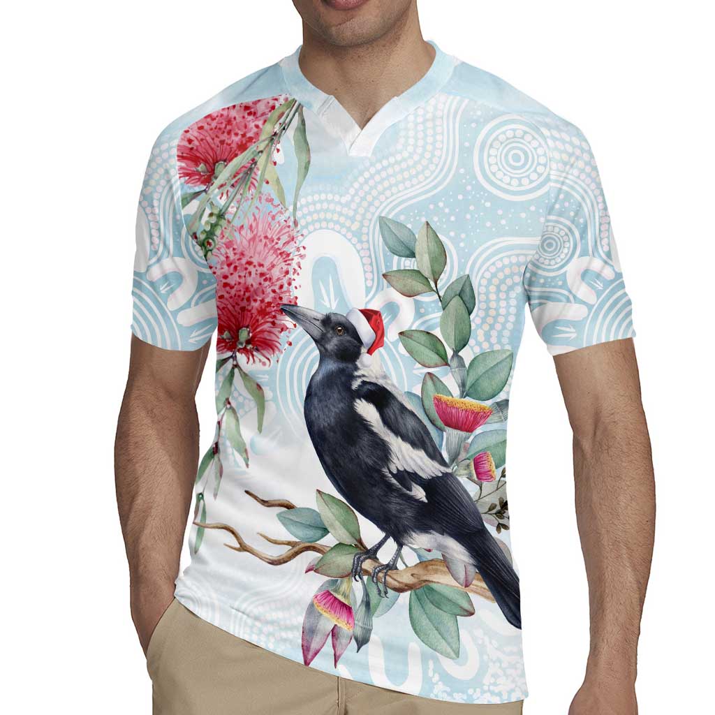 Australia Magpie Christmas Rugby Jersey Eucalyptus Aboriginal Watercolor Stylized - Aussie Hoodie