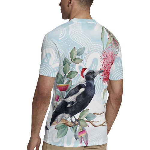 Australia Magpie Christmas Rugby Jersey Eucalyptus Aboriginal Watercolor Stylized - Aussie Hoodie