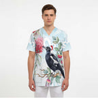Australia Magpie Christmas Scrub Top Eucalyptus Aboriginal Watercolor Stylized - Aussie Hoodie