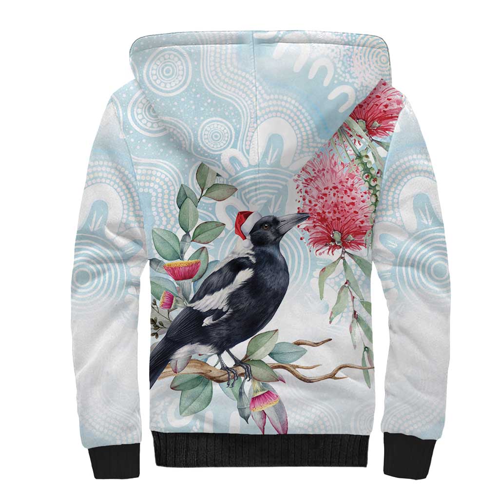 Australia Magpie Christmas Sherpa Hoodie Eucalyptus Aboriginal Watercolor Stylized - Aussie Hoodie