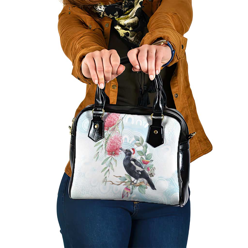 Australia Magpie Christmas Shoulder Handbag Eucalyptus Aboriginal Watercolor Stylized - Aussie Hoodie