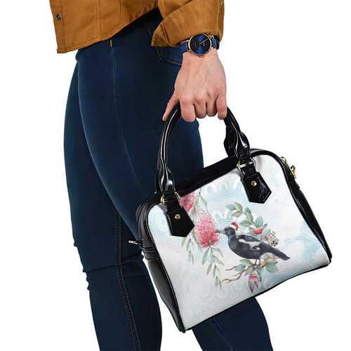 Australia Magpie Christmas Shoulder Handbag Eucalyptus Aboriginal Watercolor Stylized - Aussie Hoodie