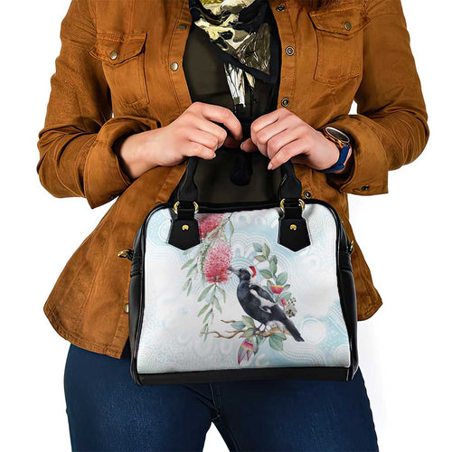 Australia Magpie Christmas Shoulder Handbag Eucalyptus Aboriginal Watercolor Stylized - Aussie Hoodie