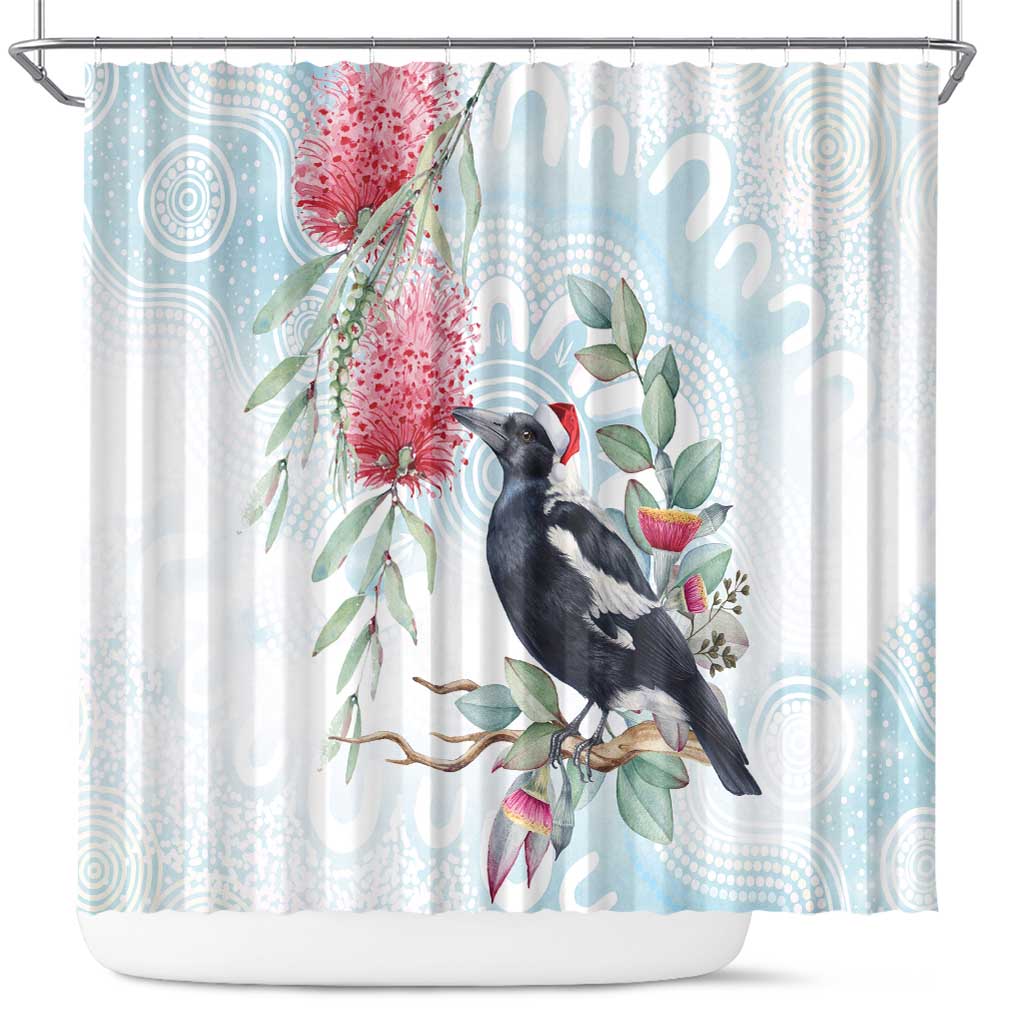 Australia Magpie Christmas Shower Curtain Eucalyptus Aboriginal Watercolor Stylized - Aussie Hoodie