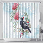 Australia Magpie Christmas Shower Curtain Eucalyptus Aboriginal Watercolor Stylized - Aussie Hoodie