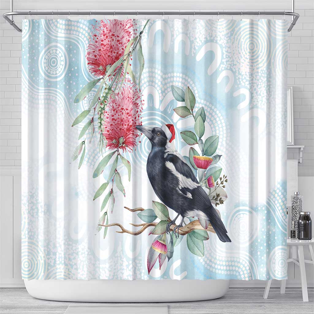 Australia Magpie Christmas Shower Curtain Eucalyptus Aboriginal Watercolor Stylized - Aussie Hoodie