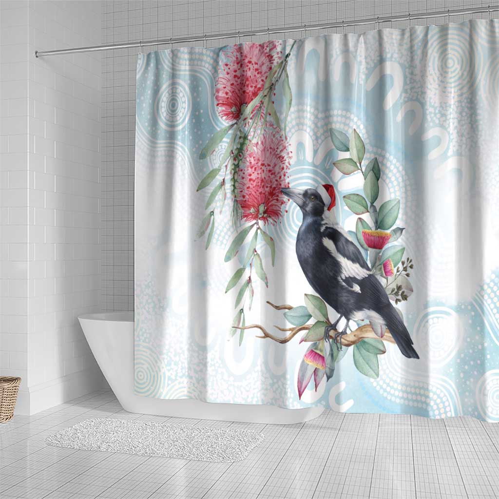 Australia Magpie Christmas Shower Curtain Eucalyptus Aboriginal Watercolor Stylized - Aussie Hoodie