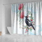 Australia Magpie Christmas Shower Curtain Eucalyptus Aboriginal Watercolor Stylized - Aussie Hoodie