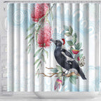Australia Magpie Christmas Shower Curtain Eucalyptus Aboriginal Watercolor Stylized - Aussie Hoodie