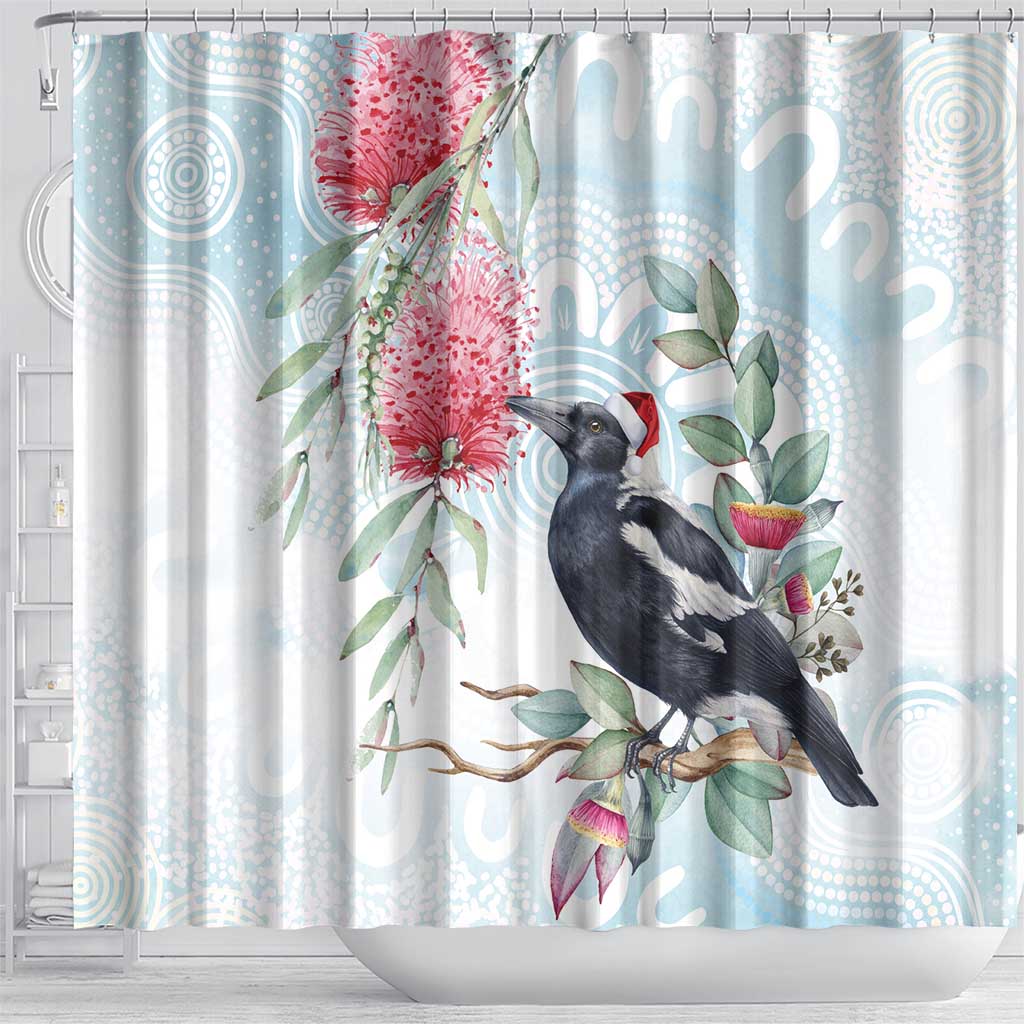 Australia Magpie Christmas Shower Curtain Eucalyptus Aboriginal Watercolor Stylized - Aussie Hoodie