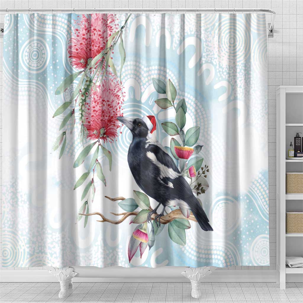 Australia Magpie Christmas Shower Curtain Eucalyptus Aboriginal Watercolor Stylized - Aussie Hoodie