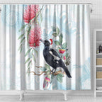 Australia Magpie Christmas Shower Curtain Eucalyptus Aboriginal Watercolor Stylized - Aussie Hoodie