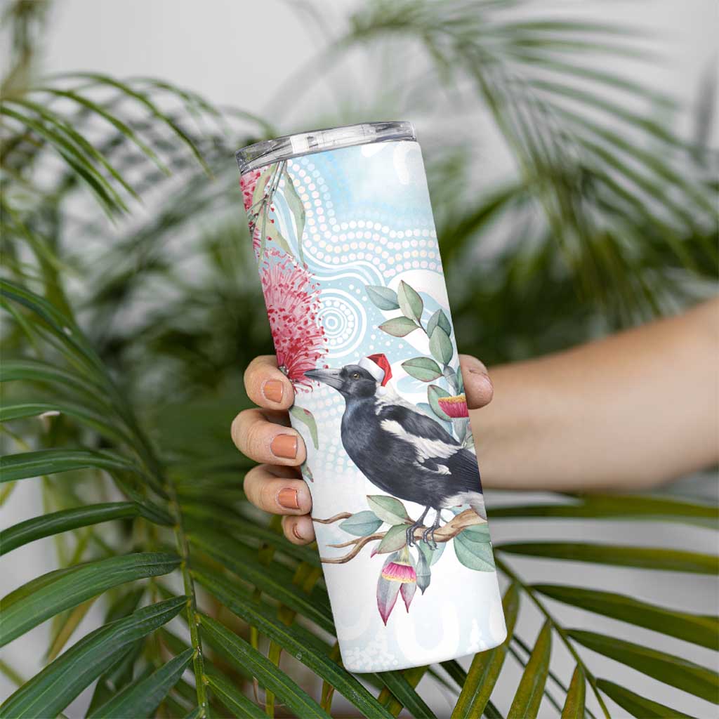 Australia Magpie Christmas Skinny Tumbler Eucalyptus Aboriginal Watercolor Stylized - Aussie Hoodie