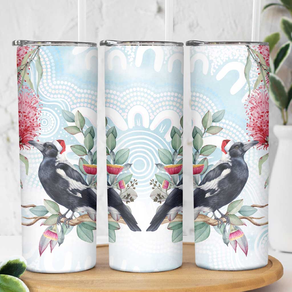 Australia Magpie Christmas Skinny Tumbler Eucalyptus Aboriginal Watercolor Stylized - Aussie Hoodie