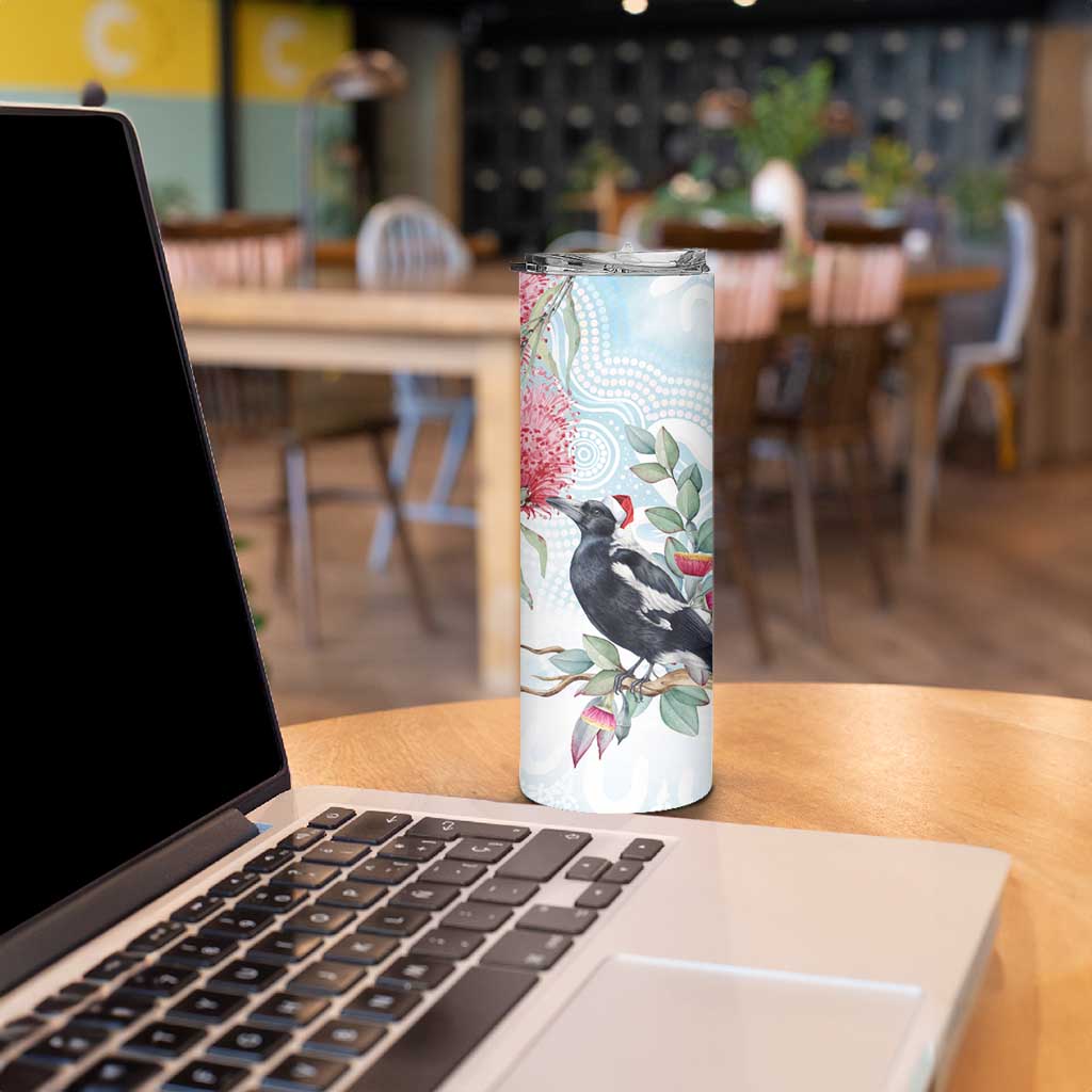 Australia Magpie Christmas Skinny Tumbler Eucalyptus Aboriginal Watercolor Stylized - Aussie Hoodie