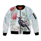 Australia Magpie Christmas Sleeve Zip Bomber Jacket Eucalyptus Aboriginal Watercolor Stylized - Aussie Hoodie