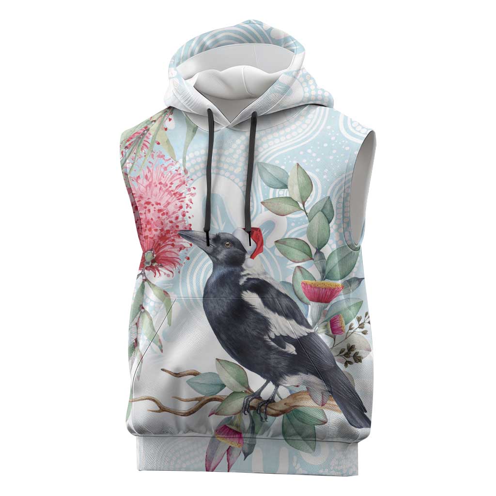 Australia Magpie Christmas Sleeveless Hoodie Eucalyptus Aboriginal Watercolor Stylized - Aussie Hoodie