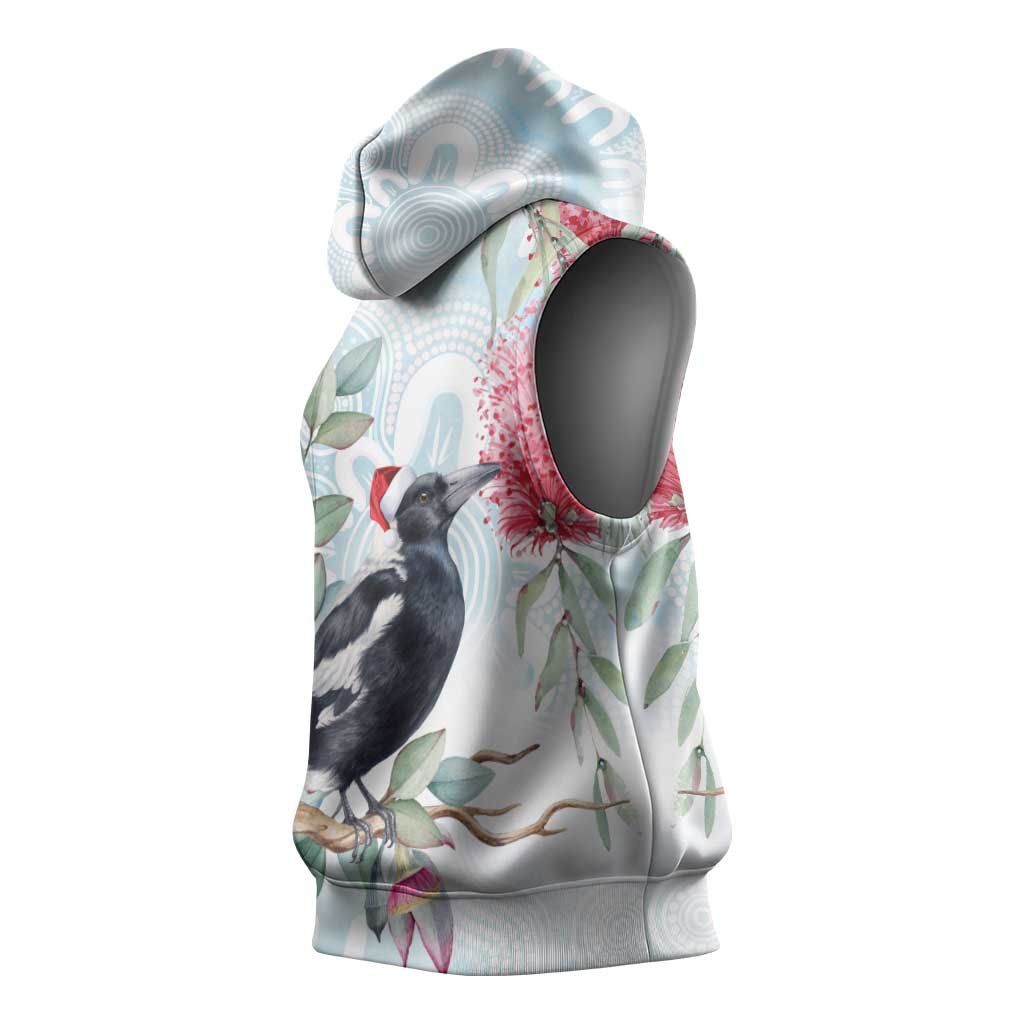 Australia Magpie Christmas Sleeveless Hoodie Eucalyptus Aboriginal Watercolor Stylized - Aussie Hoodie