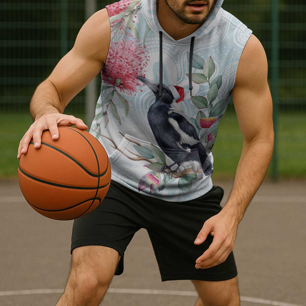 Australia Magpie Christmas Sleeveless Hoodie Eucalyptus Aboriginal Watercolor Stylized - Aussie Hoodie