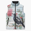 Australia Magpie Christmas Sleeveless Puffer Jacket Eucalyptus Aboriginal Watercolor Stylized - Aussie Hoodie