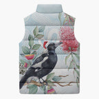 Australia Magpie Christmas Sleeveless Puffer Jacket Eucalyptus Aboriginal Watercolor Stylized - Aussie Hoodie